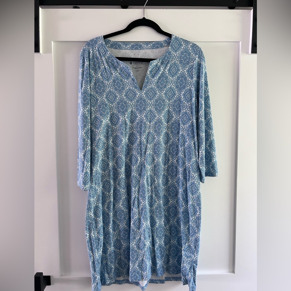 Coolibar tunic dress blue pattern medium